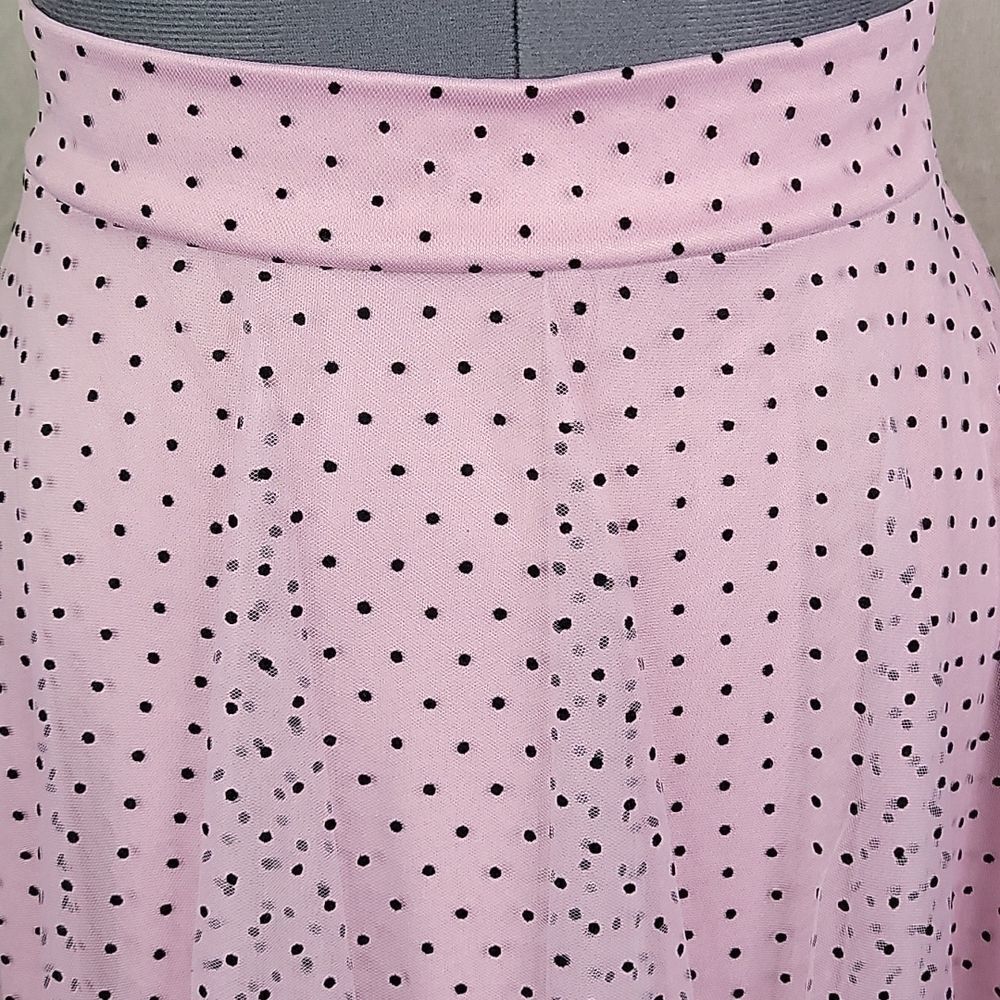 O. VIANCA Georgette Black Polka Dots on Pink‎ Maxi Skirt Small - Picture 2 of 9